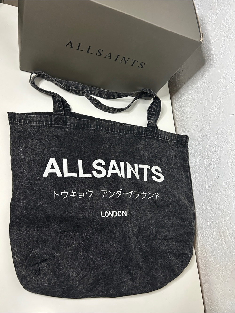 All Saints Black Graphic Tote Bag
